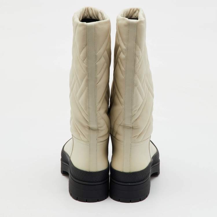 Pre Owned Hermes Off White Leather Fuji Calf Length Boots Size 39