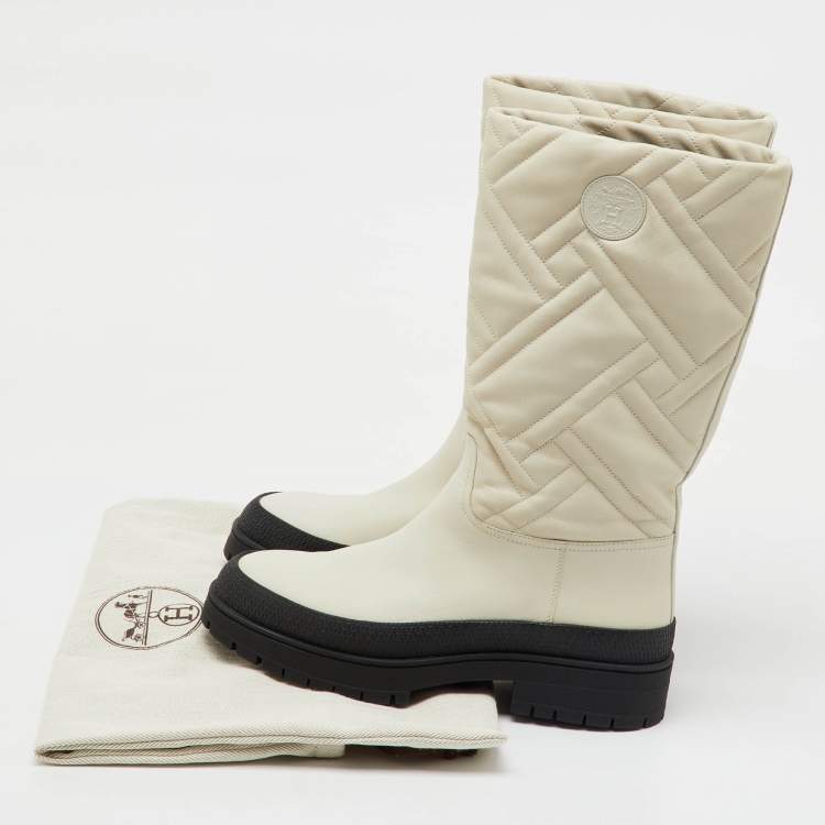 Pre Owned Hermes Off White Leather Fuji Calf Length Boots Size 39