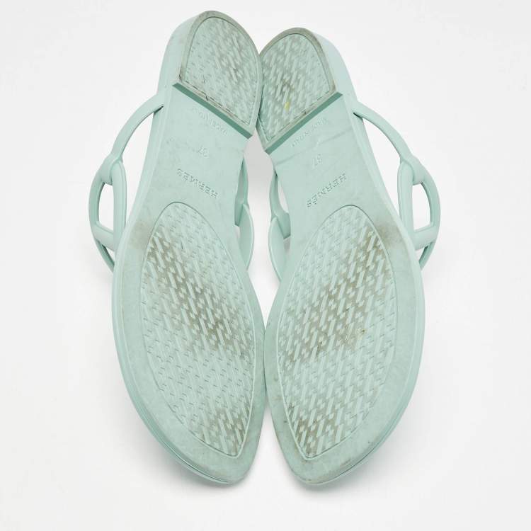 Pre Owned Hermès Mint Green Rubber Egerie Thong Flats Size 37