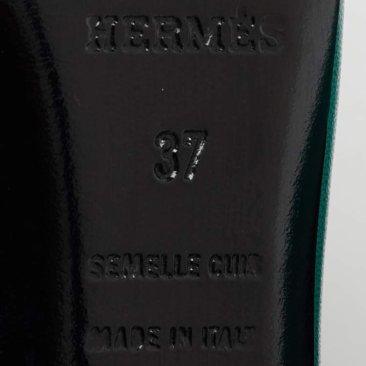 Pre Owned Hermes Green Leather Gloria Peep Toe Platform Pumps Size 37