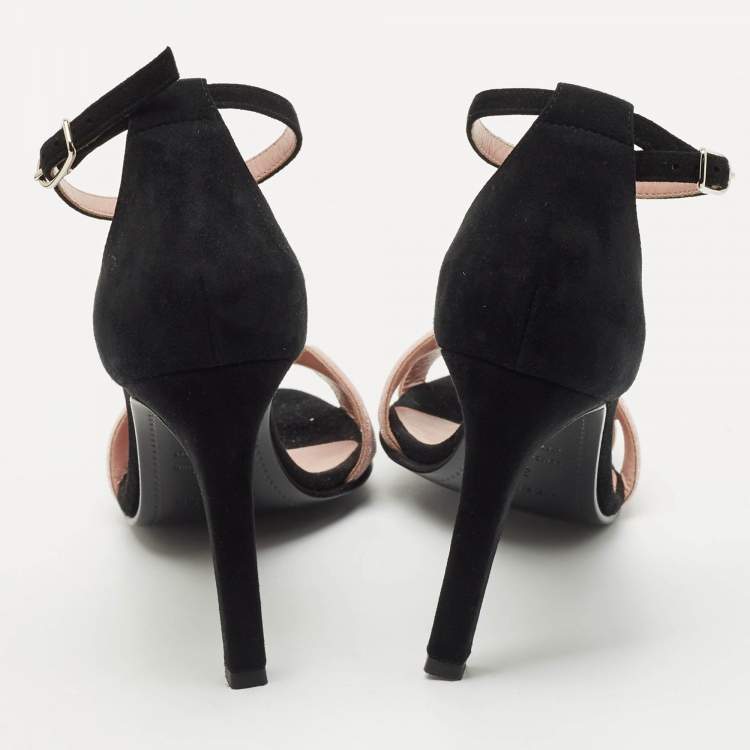 Pre Owned Hermes Pink/Black Suede and Crystal Premiere Sandals Size 37