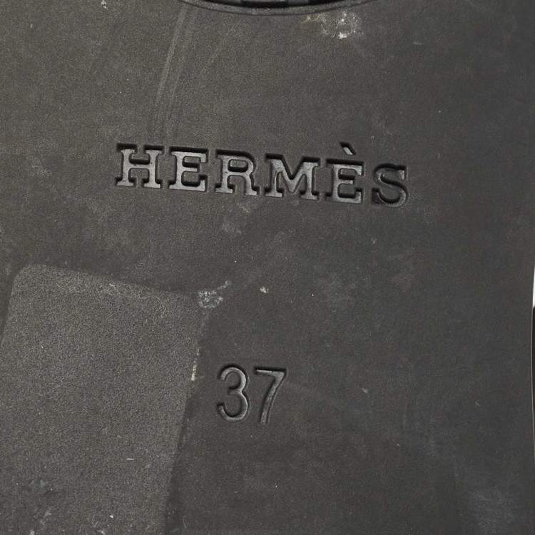 Pre Owned Hermes Black Rubber Egerie Flat Thong Sandals Size 37
