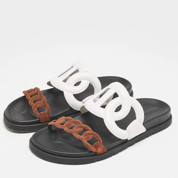 Pre Owned Hermes Multicolor Leather and Suede Extra Sandals Size 38