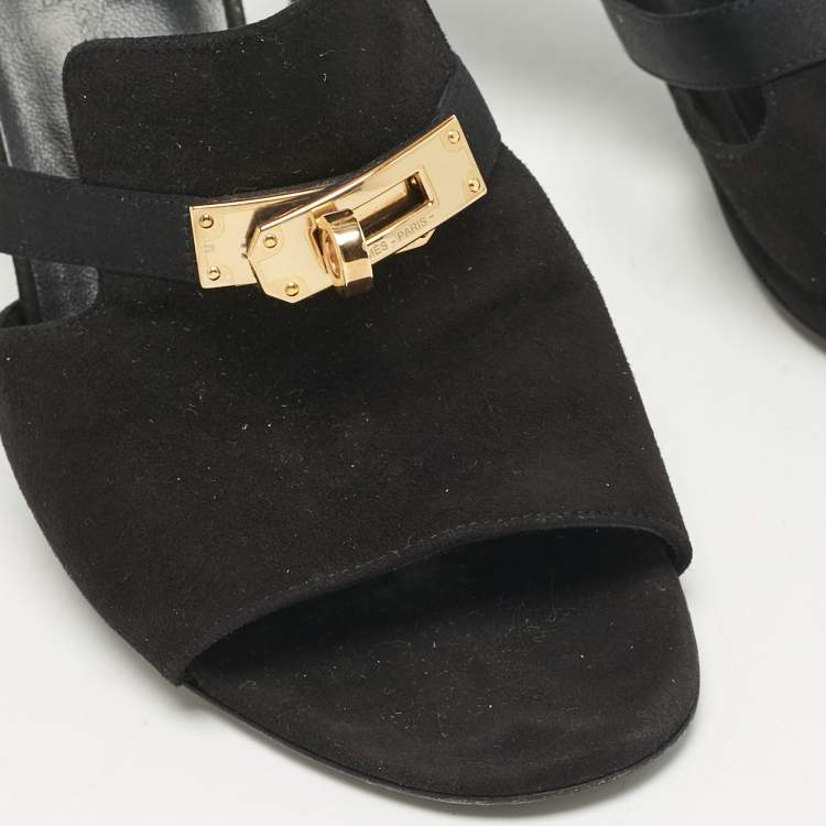 Pre Owned Hermes Black Suede Cute Mule Sandals Size 36