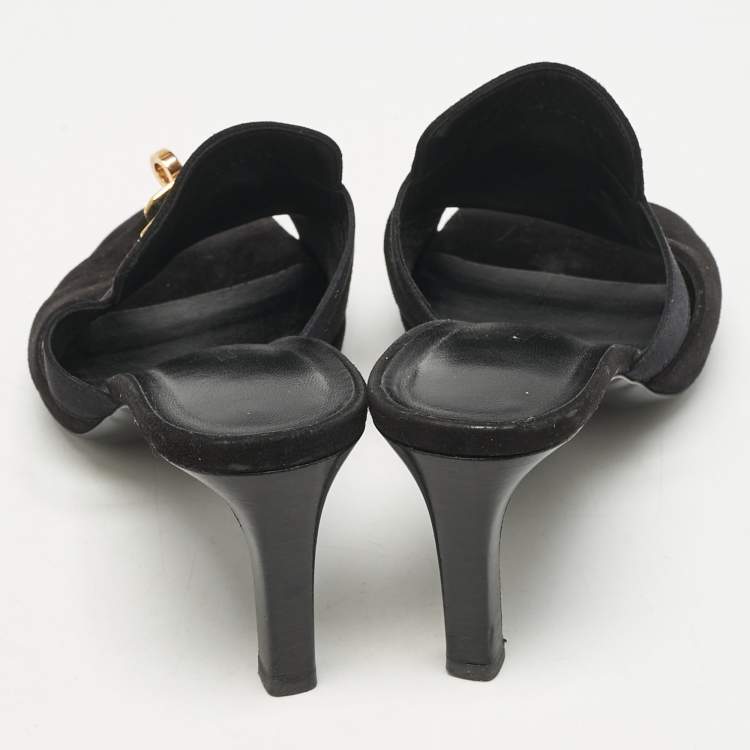 Pre Owned Hermes Black Suede Cute Mule Sandals Size 36