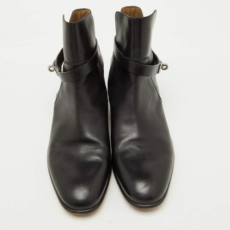 Pre Owned Hermes Black Leather Jeff Ankle Length Boots Size 40