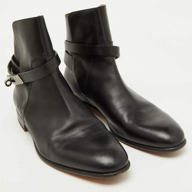 Pre Owned Hermes Black Leather Jeff Ankle Length Boots Size 40