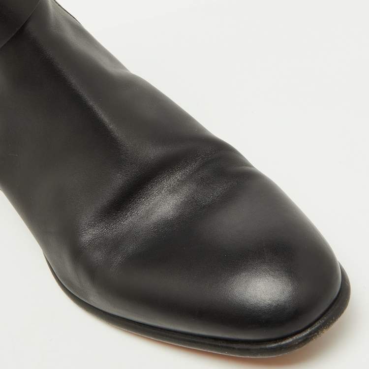 Pre Owned Hermes Black Leather Jeff Ankle Length Boots Size 40