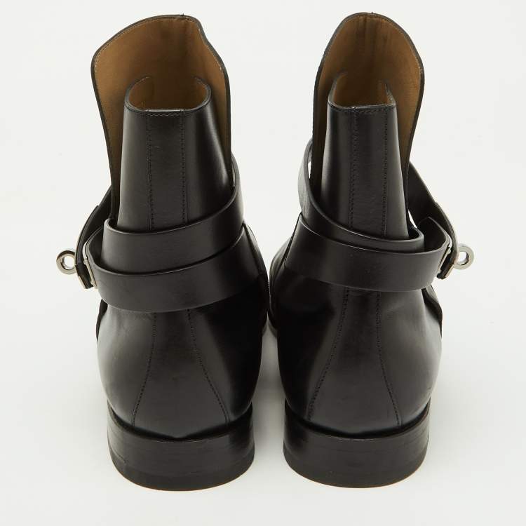 Pre Owned Hermes Black Leather Jeff Ankle Length Boots Size 40