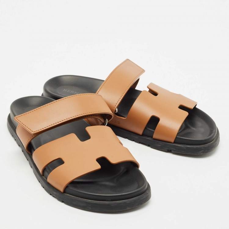 Pre Owned Hermes Brown Leather Chypre Flat Sandals Size 40