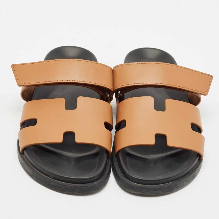 Pre Owned Hermes Brown Leather Chypre Flat Sandals Size 40