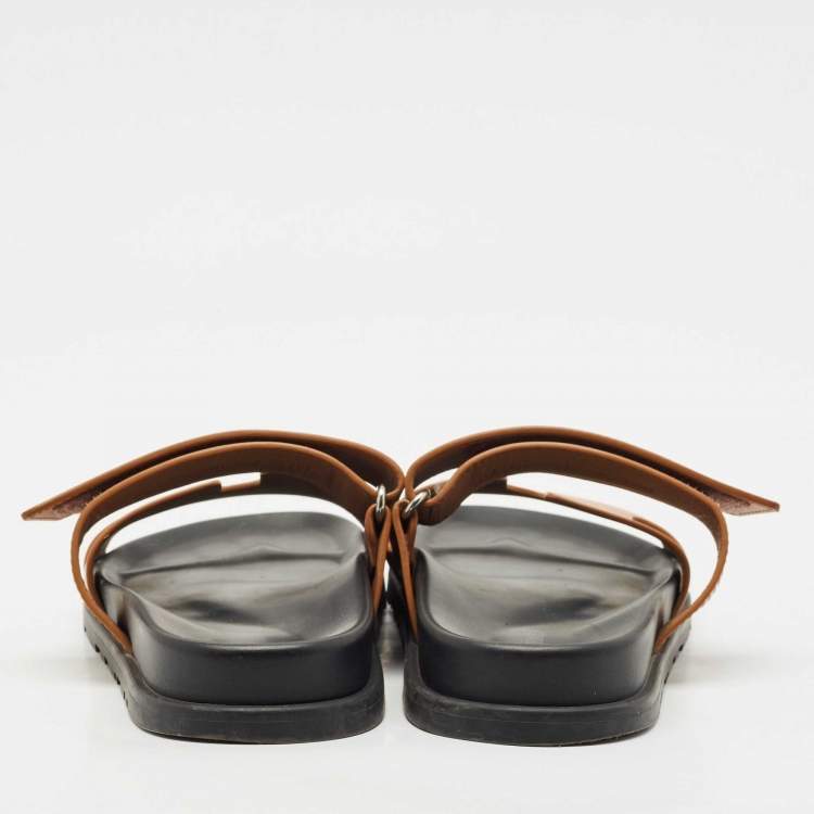 Pre Owned Hermes Brown Leather Chypre Flat Sandals Size 40