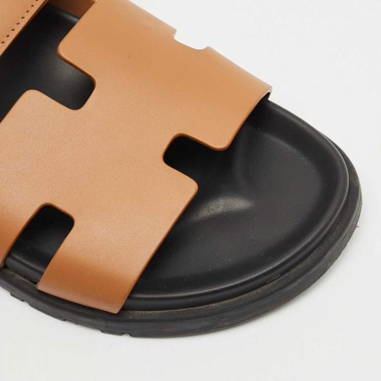 Pre Owned Hermes Brown Leather Chypre Flat Sandals Size 40