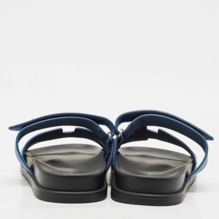Pre Owned Hermes Blue Suede Chypre Flat Slide Sandals Size 39