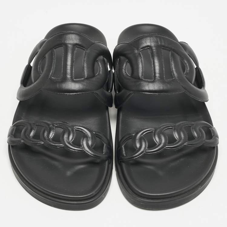 Pre Owned Hermes Black Leather Extra Sandals Size 41