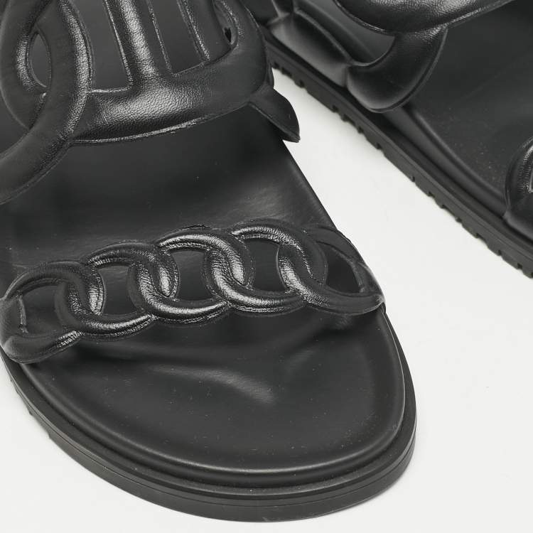 Pre Owned Hermes Black Leather Extra Sandals Size 41