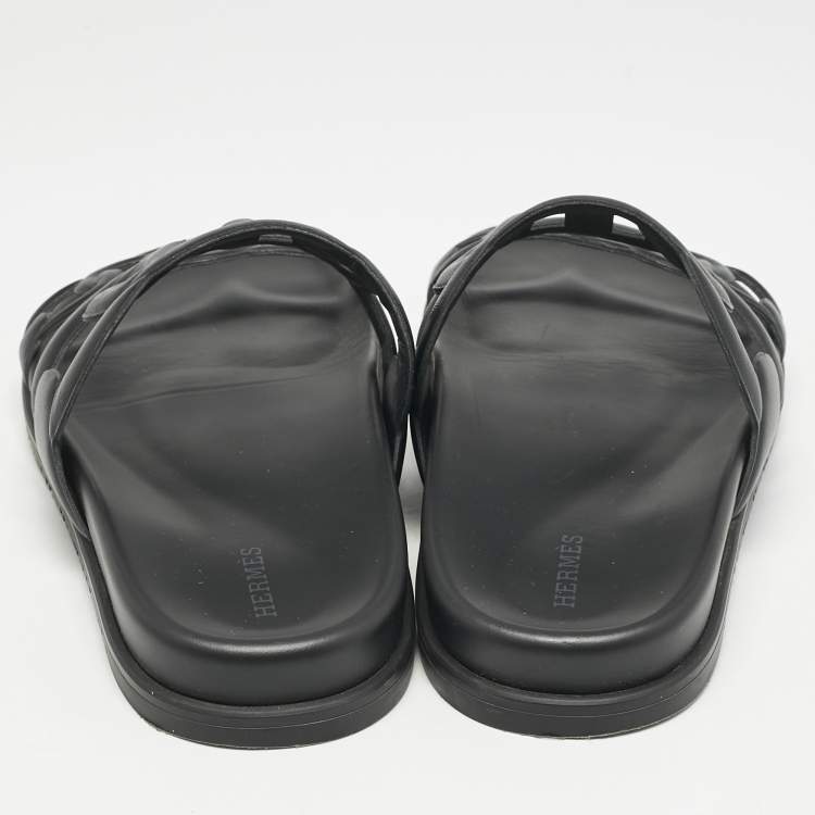 Pre Owned Hermes Black Leather Extra Sandals Size 41