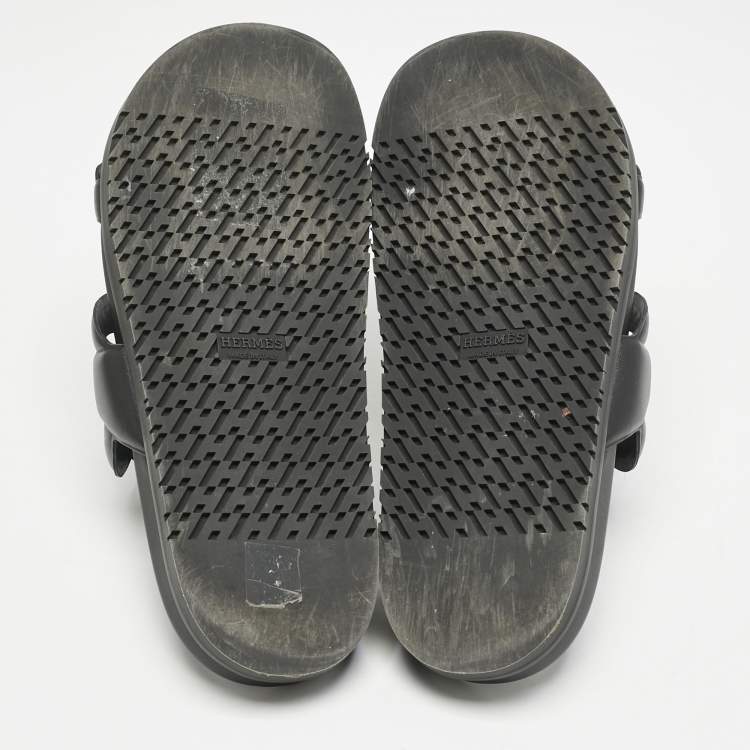 Pre Owned Hermes Black Leather Extra Sandals Size 41