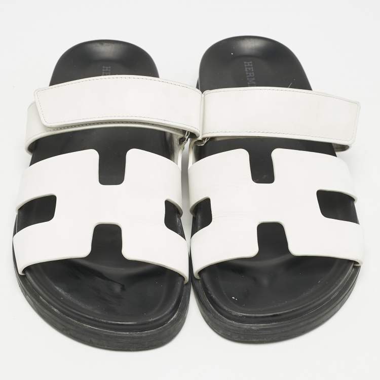 Pre Owned Hermes White Leather Chypre Flat Sandals Size 38