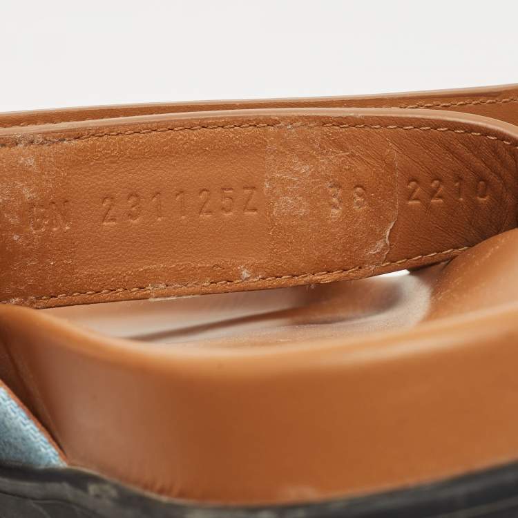 Pre Owned Hermes Brown Denim and Leather Chypre Flat Sandals Size 38