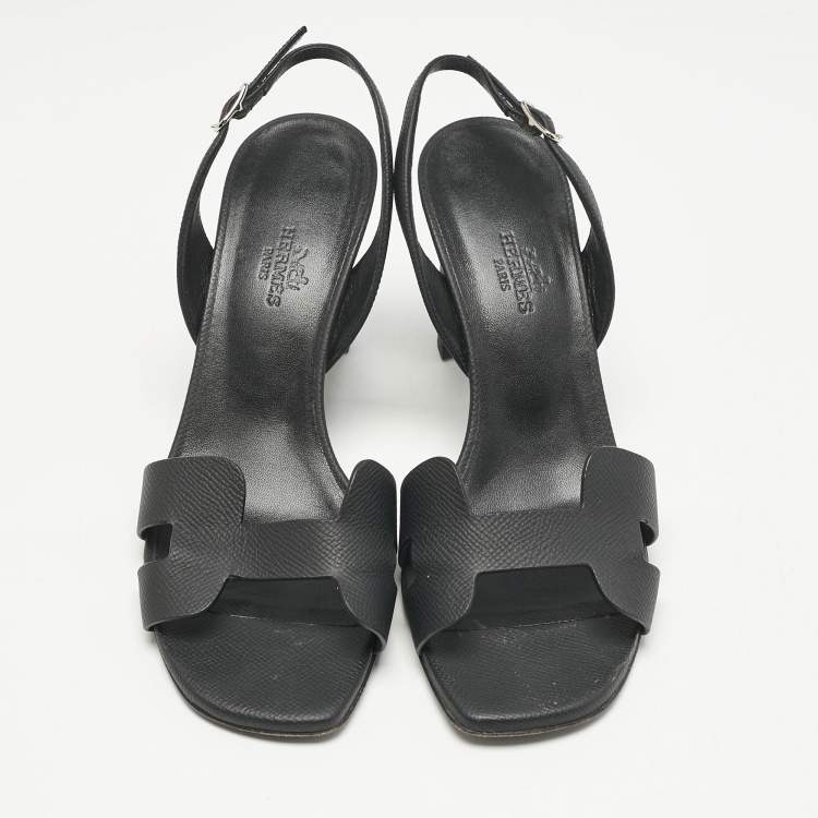 Pre Owned Hermes Black Leather Eternite Slingback Sandals Size 37