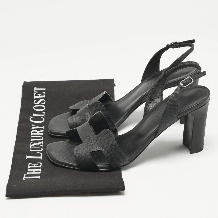 Pre Owned Hermes Black Leather Eternite Slingback Sandals Size 37