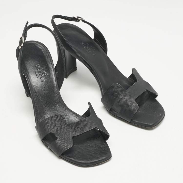 Pre Owned Hermes Black Leather Eternite Slingback Sandals Size 37