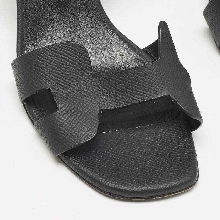 Pre Owned Hermes Black Leather Eternite Slingback Sandals Size 37
