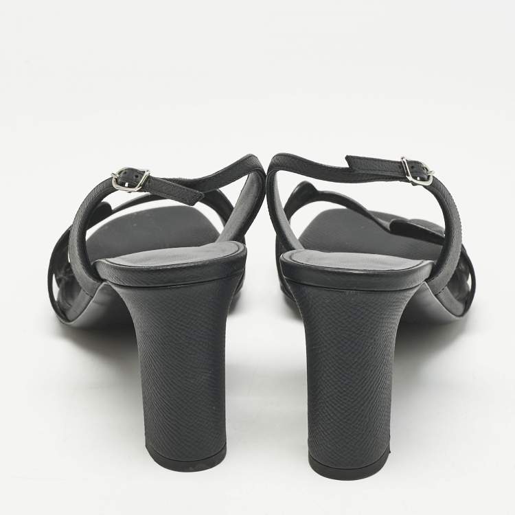 Pre Owned Hermes Black Leather Eternite Slingback Sandals Size 37