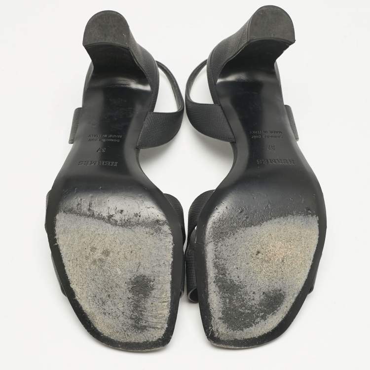 Pre Owned Hermes Black Leather Eternite Slingback Sandals Size 37