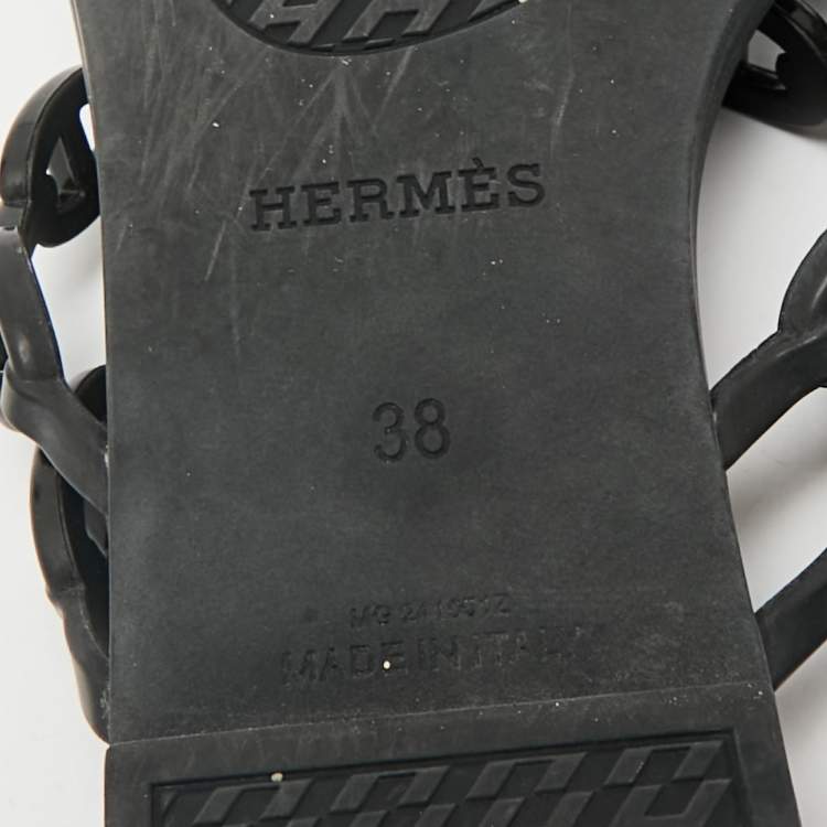 Pre Owned Hermes Black Rubber Island Flat Sandals Size 38