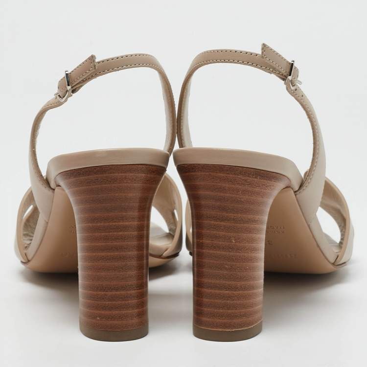 Pre Owned Hermes Beige Leather Eternite Slingback Sandals Size 37