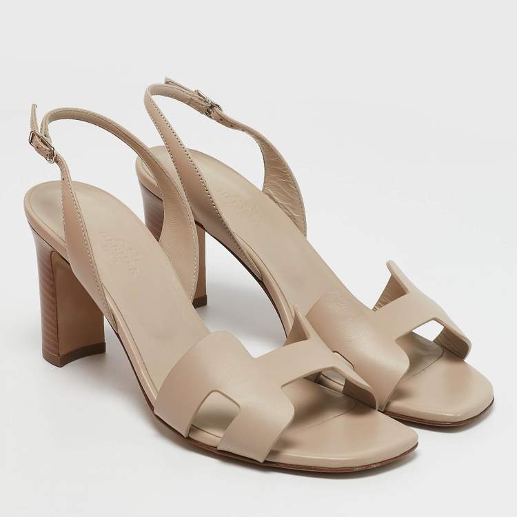 Pre Owned Hermes Beige Leather Eternite Slingback Sandals Size 37