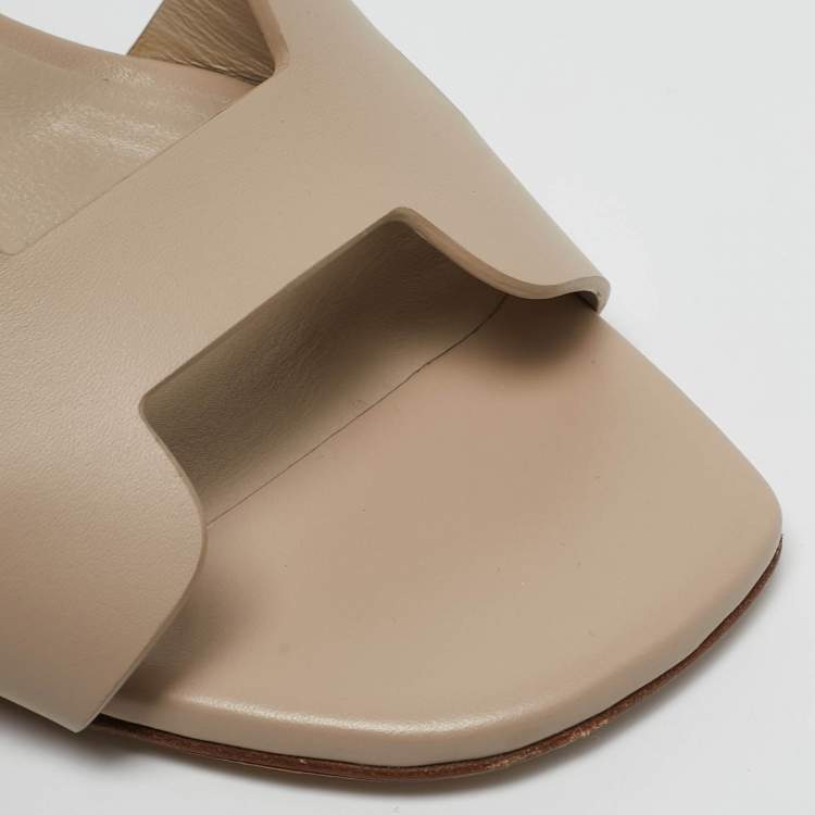 Pre Owned Hermes Beige Leather Eternite Slingback Sandals Size 37