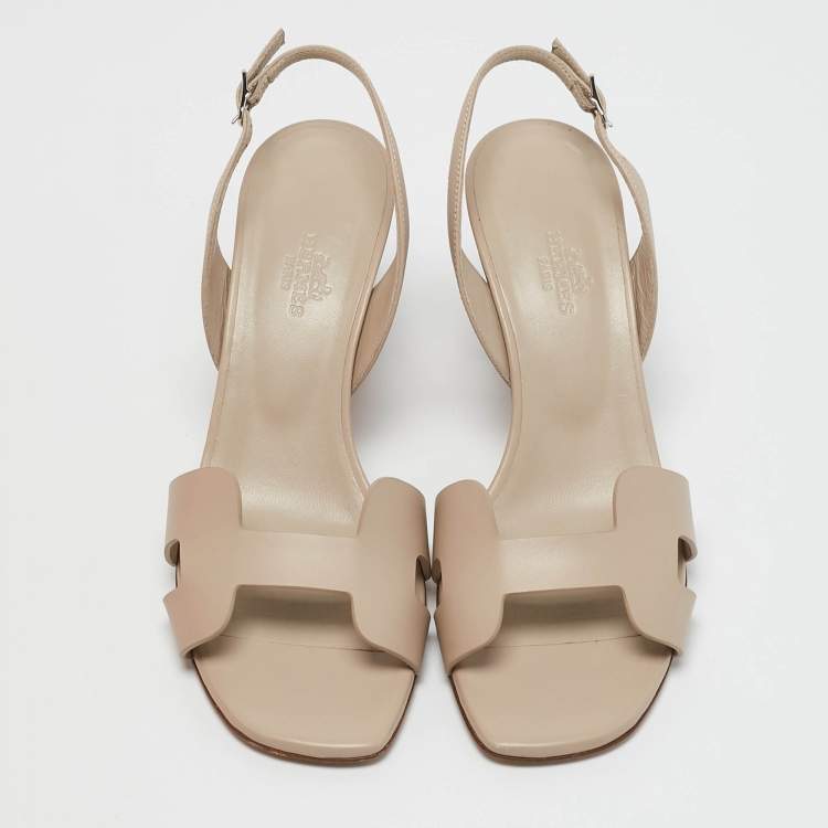 Pre Owned Hermes Beige Leather Eternite Slingback Sandals Size 37