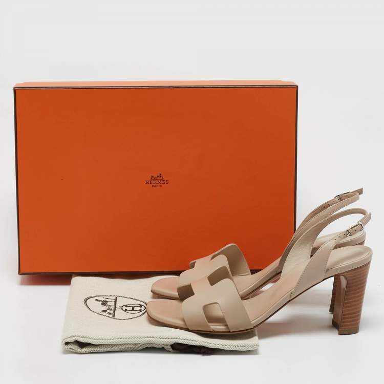 Pre Owned Hermes Beige Leather Eternite Slingback Sandals Size 37