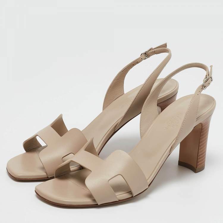 Pre Owned Hermes Beige Leather Eternite Slingback Sandals Size 37