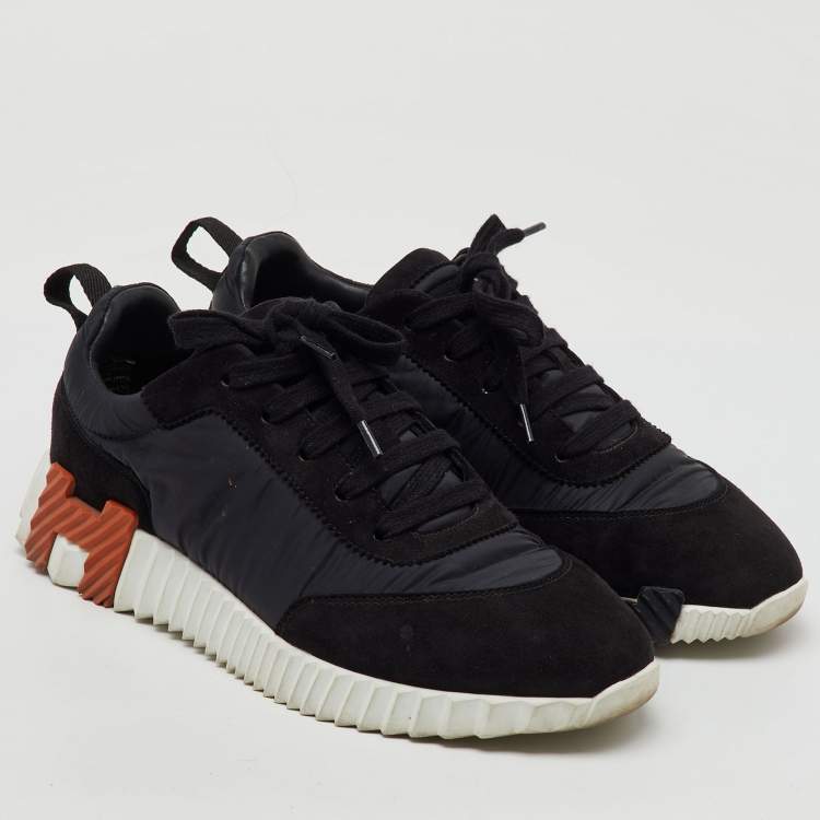 Pre Owned Hermes Black Nylon and Suede Bouncing Low Top Sneakers Size 39.5