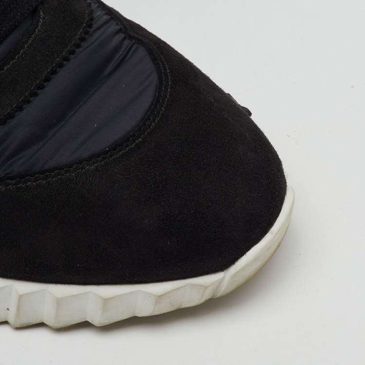 Pre Owned Hermes Black Nylon and Suede Bouncing Low Top Sneakers Size 39.5