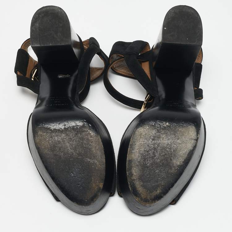 Pre Owned Hermes Black Suede Ankle Strap Platform Sandals Size 38