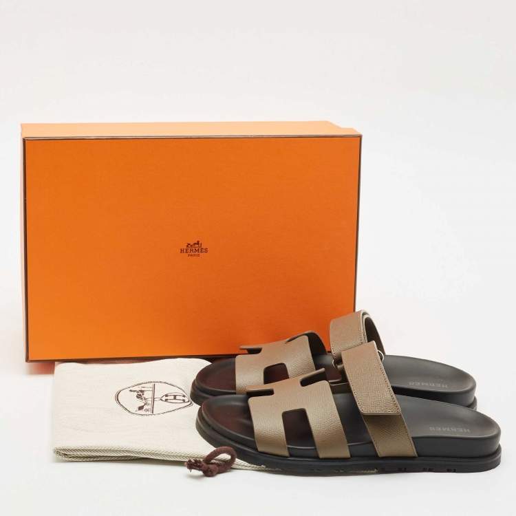 Pre Owned Hermes Grey Leather Chypre Sandals Size 37