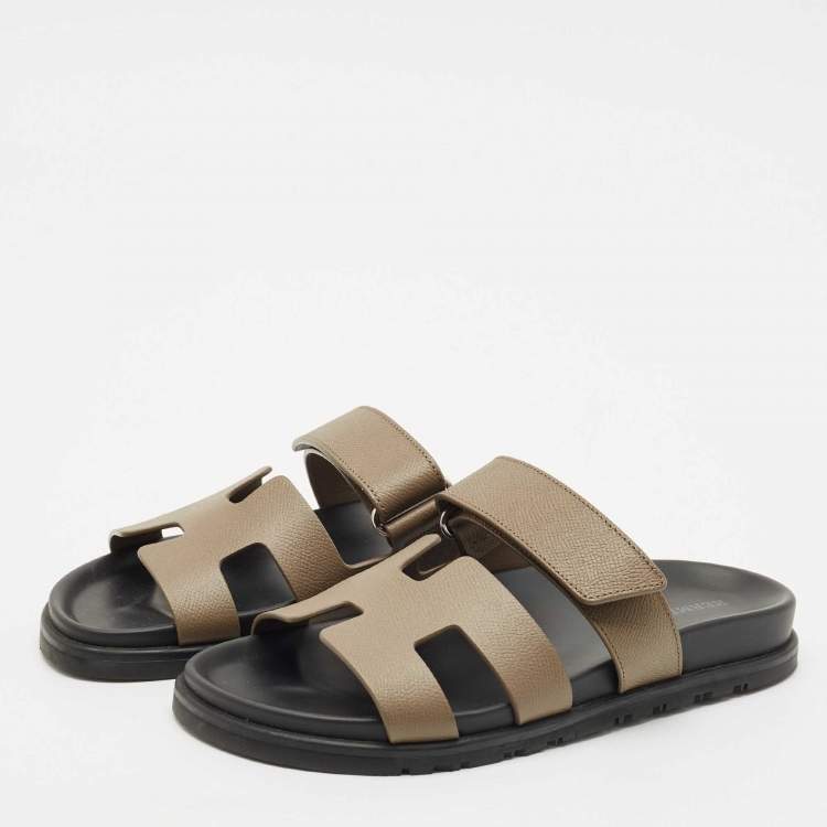 Pre Owned Hermes Grey Leather Chypre Sandals Size 37
