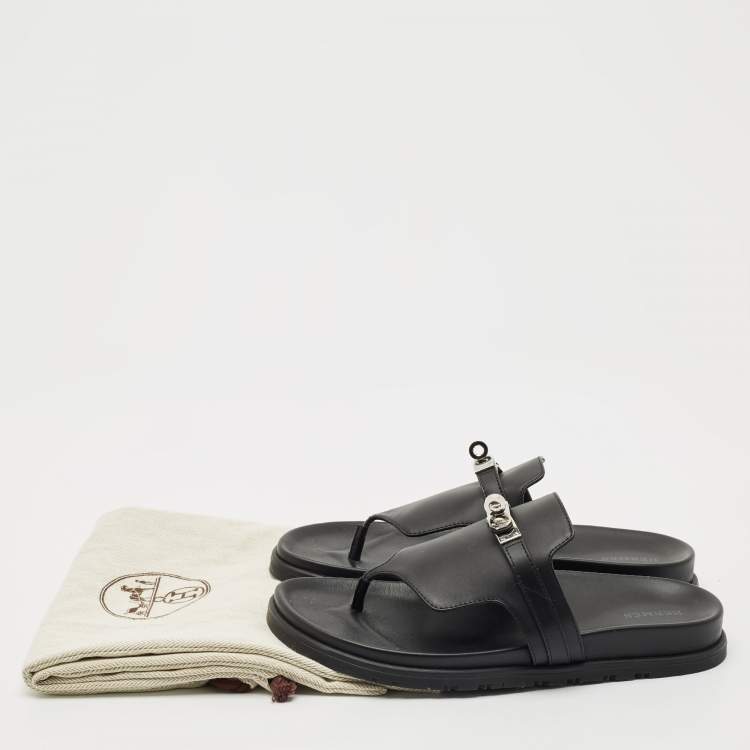 Pre Owned Hermes Black Leather Empire Sandals Size 39