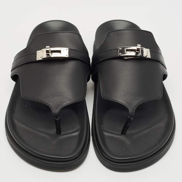 Pre Owned Hermes Black Leather Empire Sandals Size 39