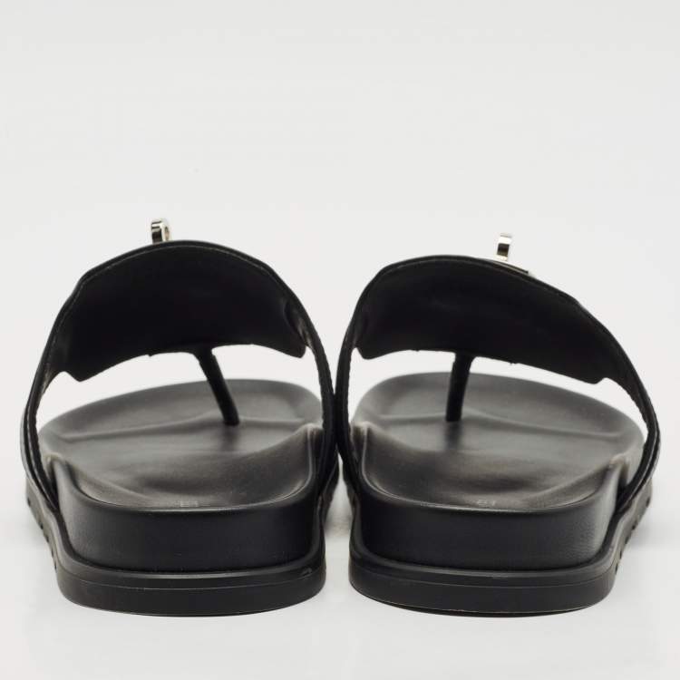Pre Owned Hermes Black Leather Empire Sandals Size 39