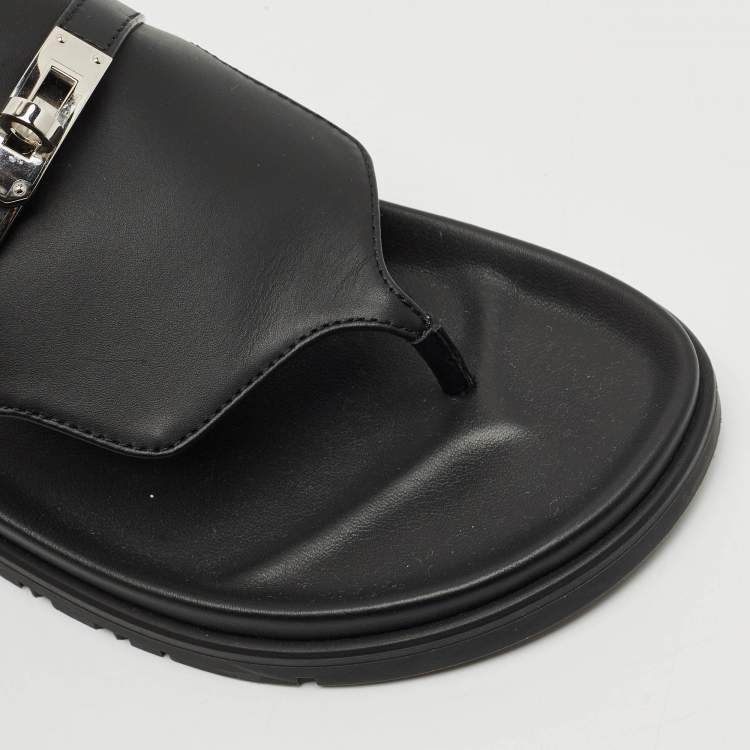 Pre Owned Hermes Black Leather Empire Sandals Size 39