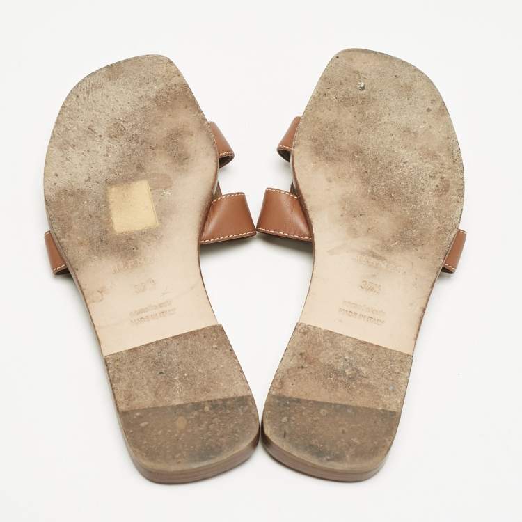 Pre Owned Hermes Brown Leather Oran Sandals Size 37.5
