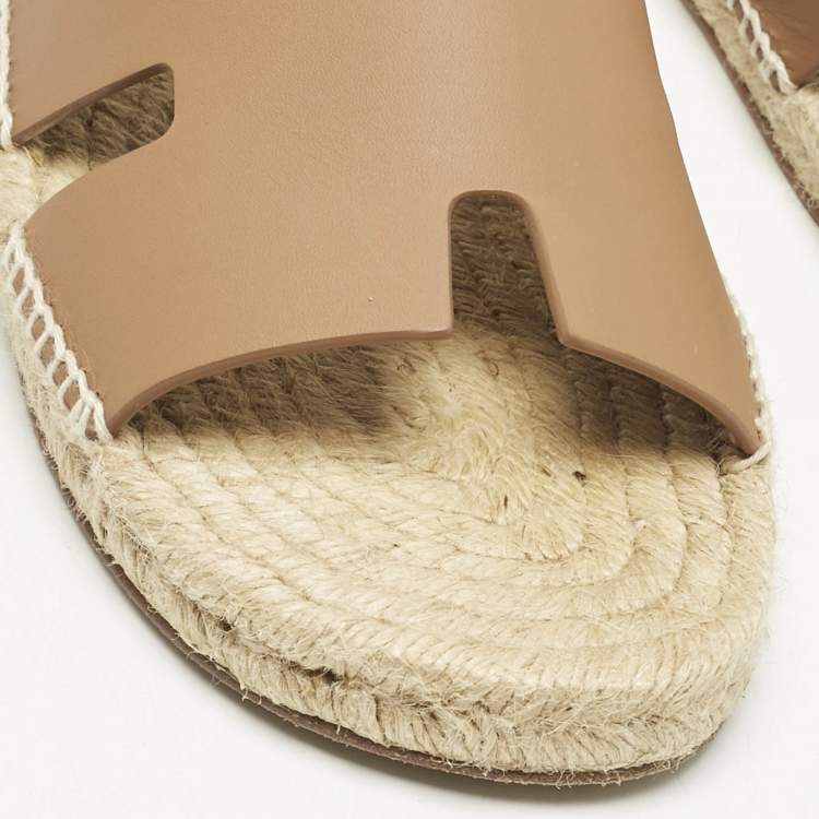 Pre Owned Hermes Brown Leather Antigua Espadrille Flat Sandals Size 41