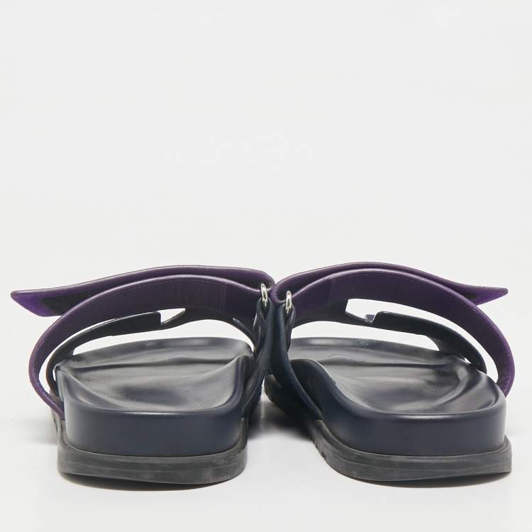 Pre Owned Hermes Navy Blue/Purple Suede Chypre Sandals Size 38