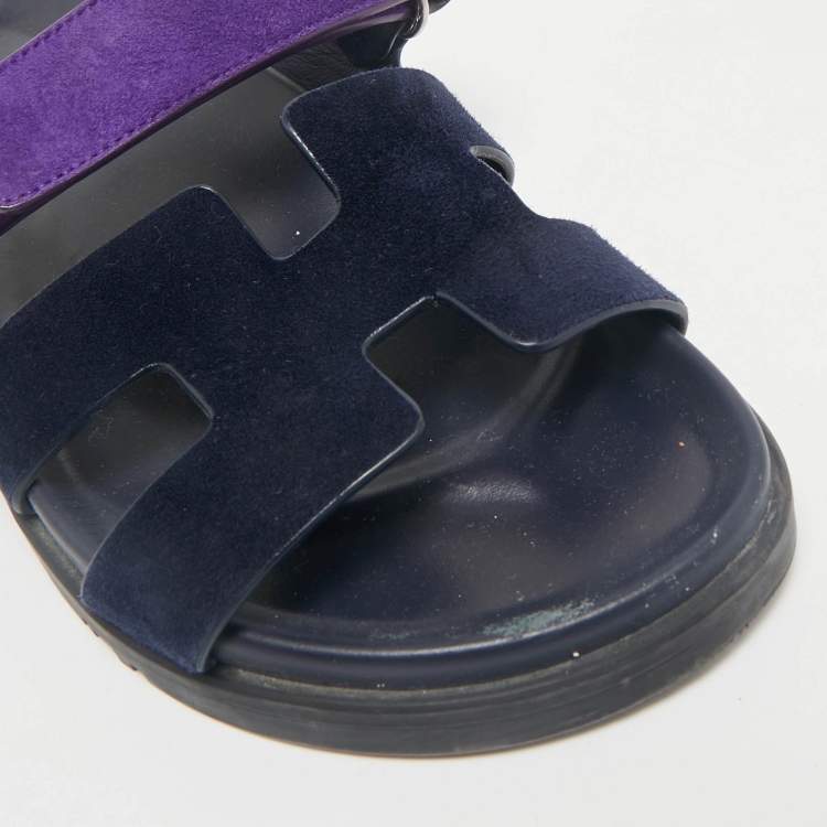 Pre Owned Hermes Navy Blue/Purple Suede Chypre Sandals Size 38